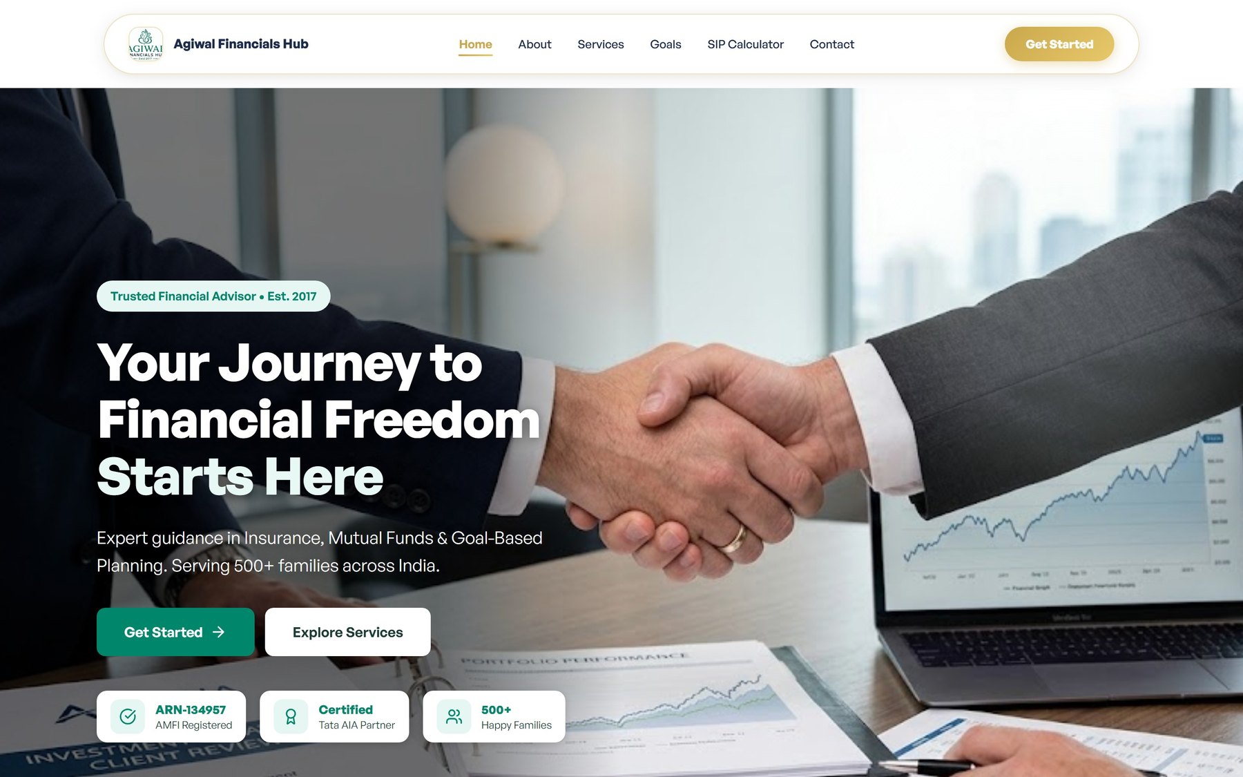 Agiwal Financials Hub website, home page